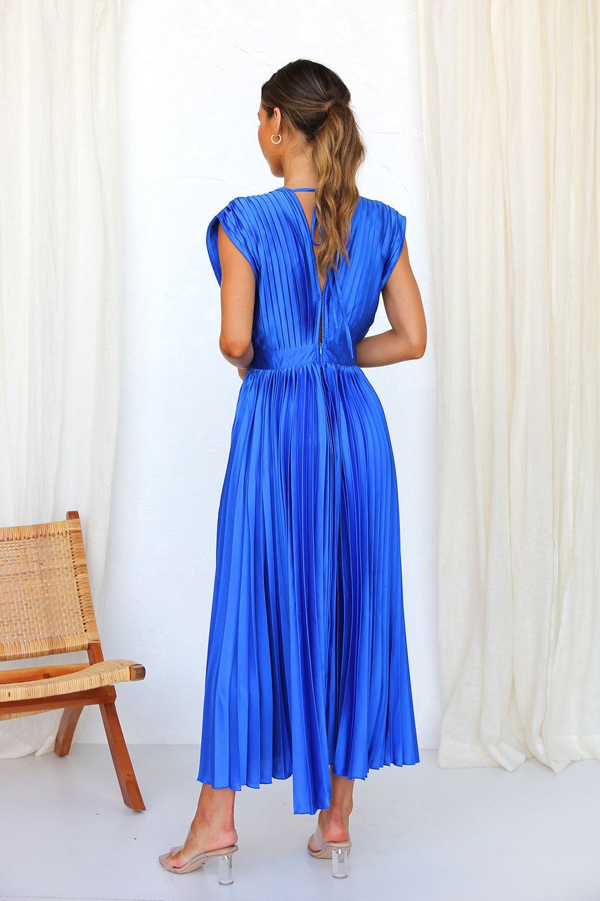Elegant Pleated Midi Dress for Women with Deep V Neck Formal Wedding Guest Style