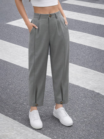 Elegant Tailored Trousers for Women with High Waist Pleated Tapered Ankle Button Cuff Style