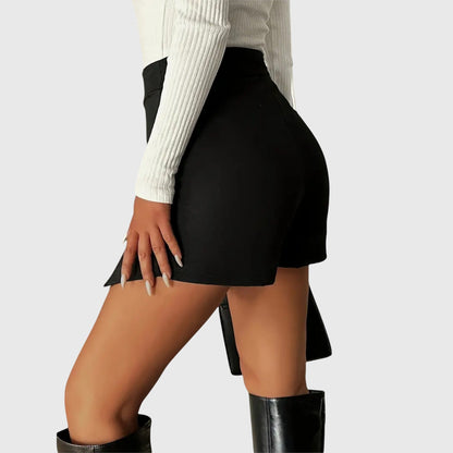 Stylish Black Mini Skirt for Women with High Waist Asymmetric Split Hem Fitted Pencil Casual Style