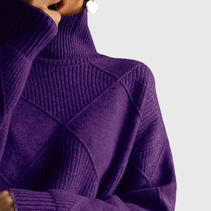 Comfortable Ribbed Knit Sweatshirt for Women with Turtleneck Long Sleeve Oversized Drop Shoulder Style