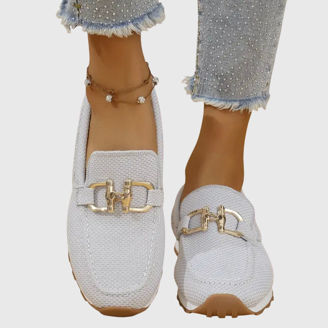 Comfortable Orthopedic Loafers for Women with Gold Horsebit Detail Mesh Knit Slip On Platform Style
