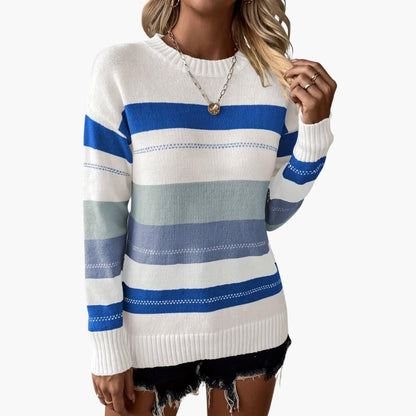 Comfortable Striped Sweater for Women with Crew Neck Long Sleeve Relaxed Oversized Knit Style