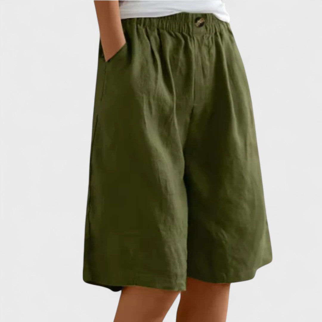 Effortless Linen Shorts for Women with High Waist Elastic Waistband Pleated Wide Leg Casual Style