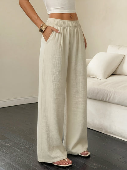 Effortless Linen Wide Leg Pants for Women with High Waist Flowing Relaxed Casual Style