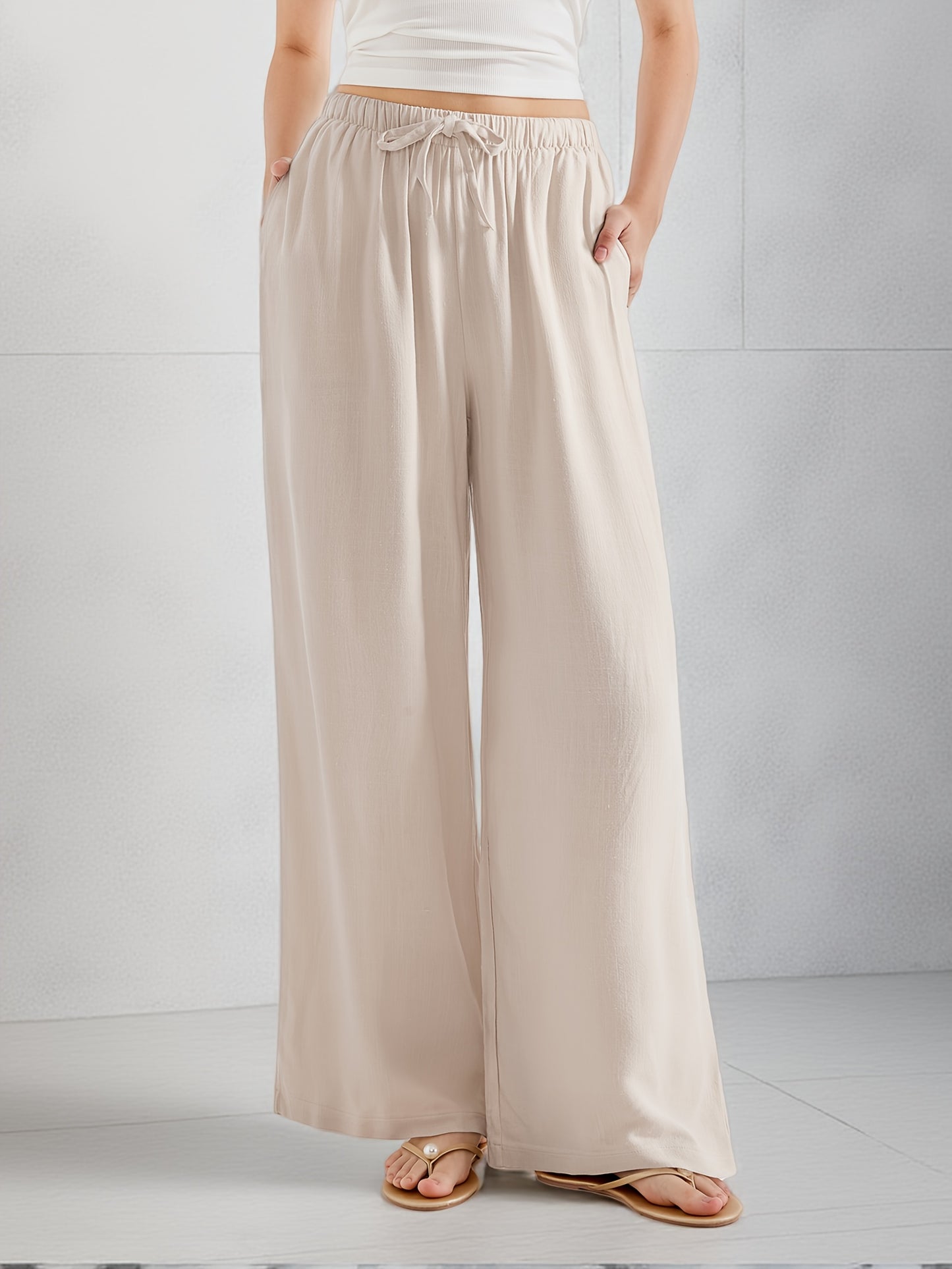 Effortless Linen Wide Leg Pants for Women with High Waist Flowing Relaxed Casual Style