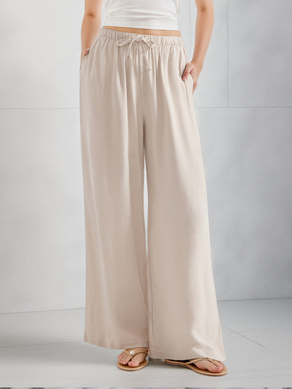 Effortless Linen Wide Leg Pants for Women with High Waist Flowing Relaxed Casual Style