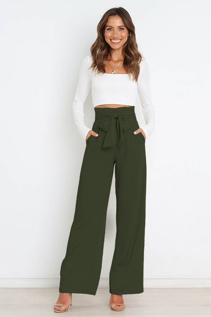 Effortless Wide Leg Pants for Women with High Waist Paperbag Belted Tapered Relaxed Style