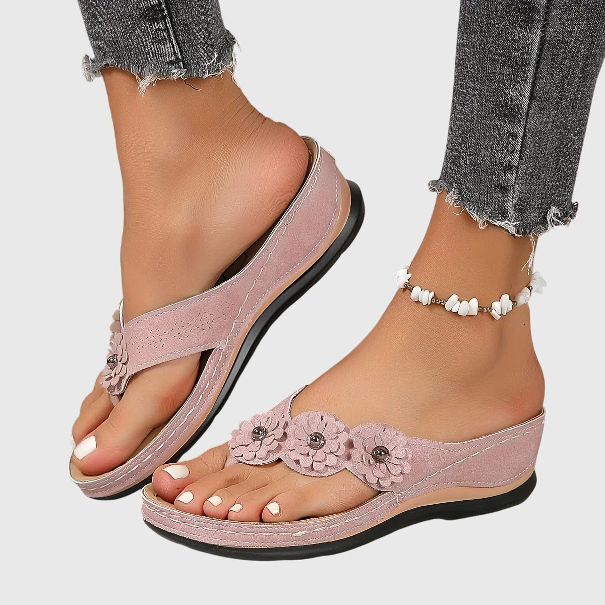 Comfortable Wedge Sandals for Women with Floral Strap Flip Flop Style