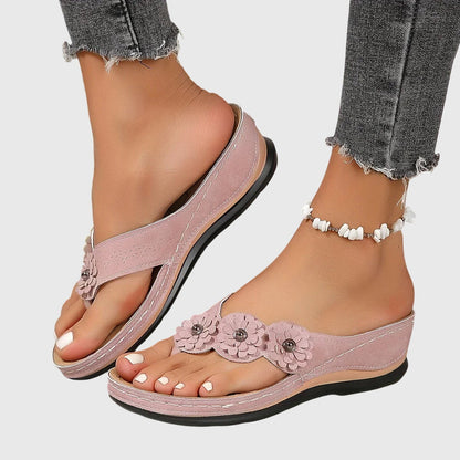 Comfortable Wedge Sandals for Women with Floral Strap Flip Flop Style