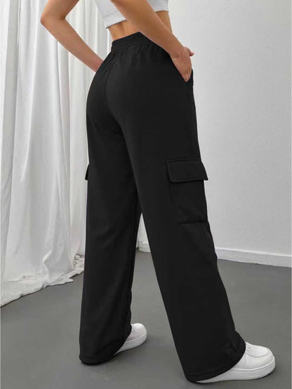 Effortless Black Cargo Pants for Women with High Waist Drawstring Wide Leg Relaxed Style