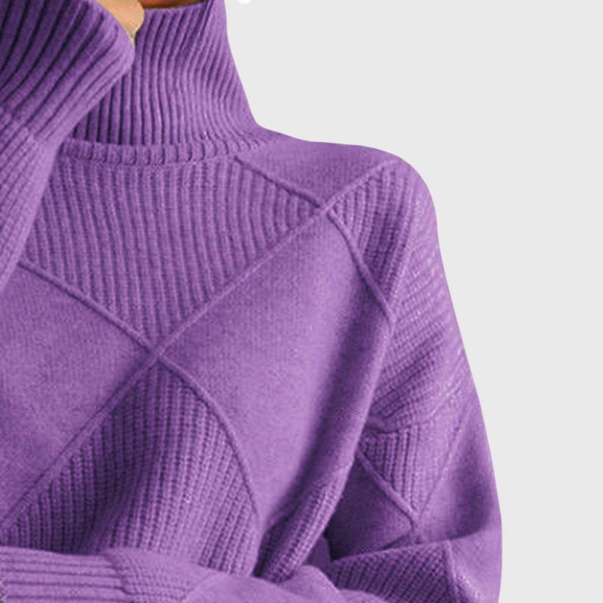 Comfortable Ribbed Knit Sweatshirt for Women with Turtleneck Long Sleeve Oversized Drop Shoulder Style
