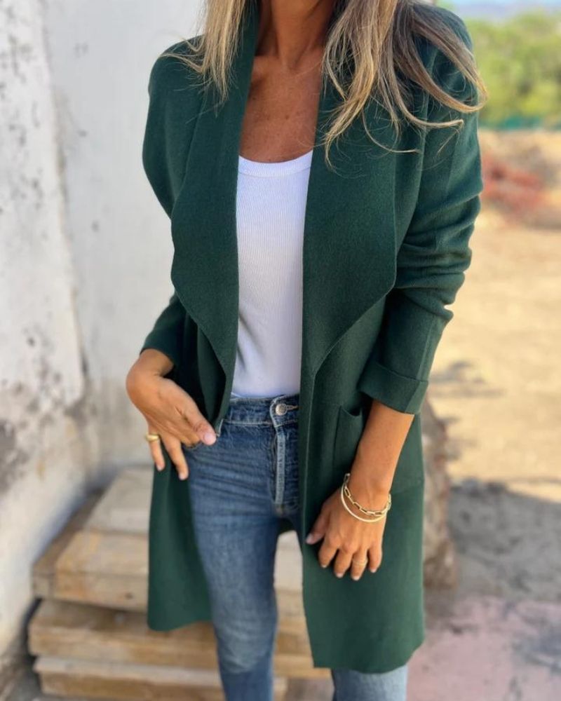 Effortless Fleece Jacket for Women with Waterfall Collar Long Sleeve Open Front Longline Style