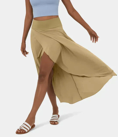 Effortless Wrap Maxi Skirt for Women with High Waist Asymmetrical Hem Slit Flowing Style