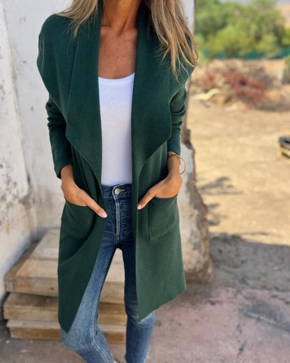 Effortless Fleece Jacket for Women with Waterfall Collar Long Sleeve Open Front Longline Style