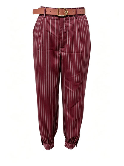 Elegant Black Pinstripe Chino Pants for Women with High Waist Pleated Cuffed Wide Leg Style