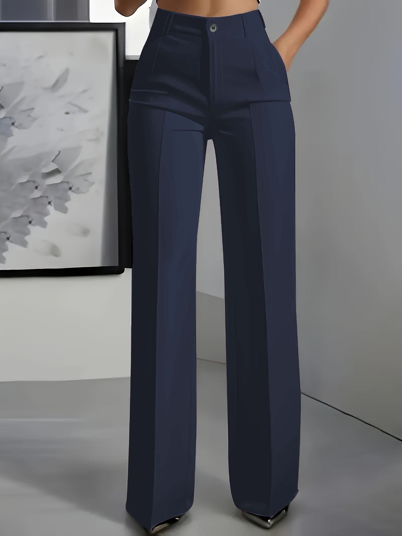 Elegant Tailored Wide Leg Pants for Women with High Waist Button Front Pleated Office Style