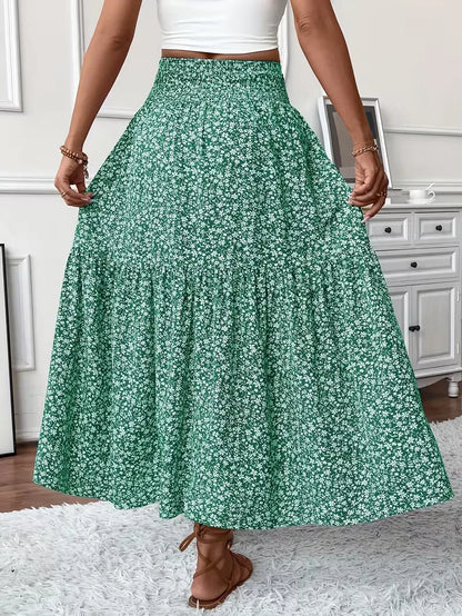 Effortless Tiered Maxi Skirt for Women with High Waist Smocked Flowing Boho Style
