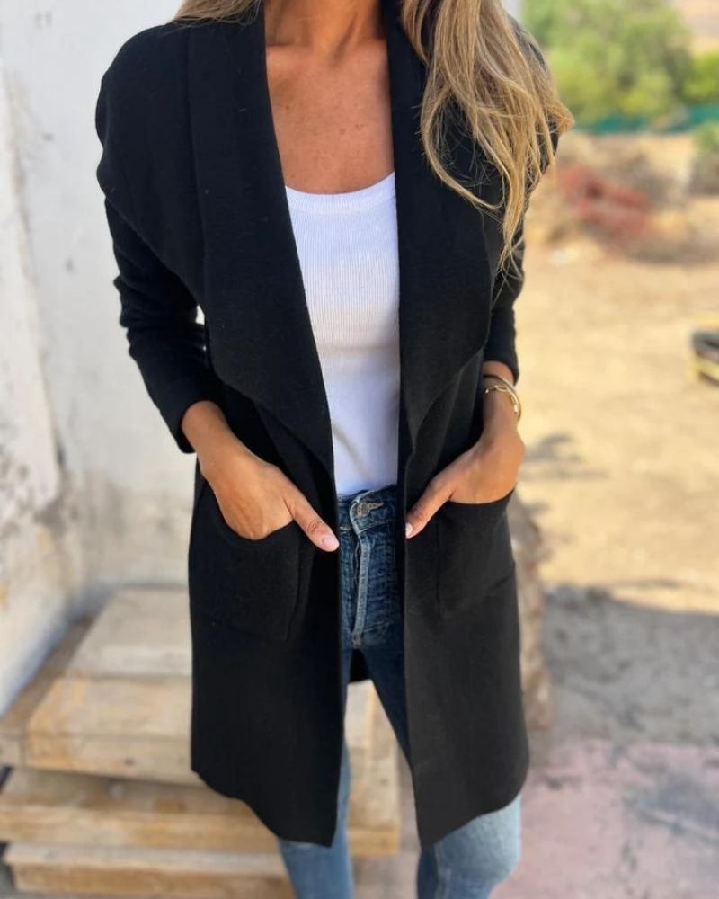 Effortless Fleece Jacket for Women with Waterfall Collar Long Sleeve Open Front Longline Style
