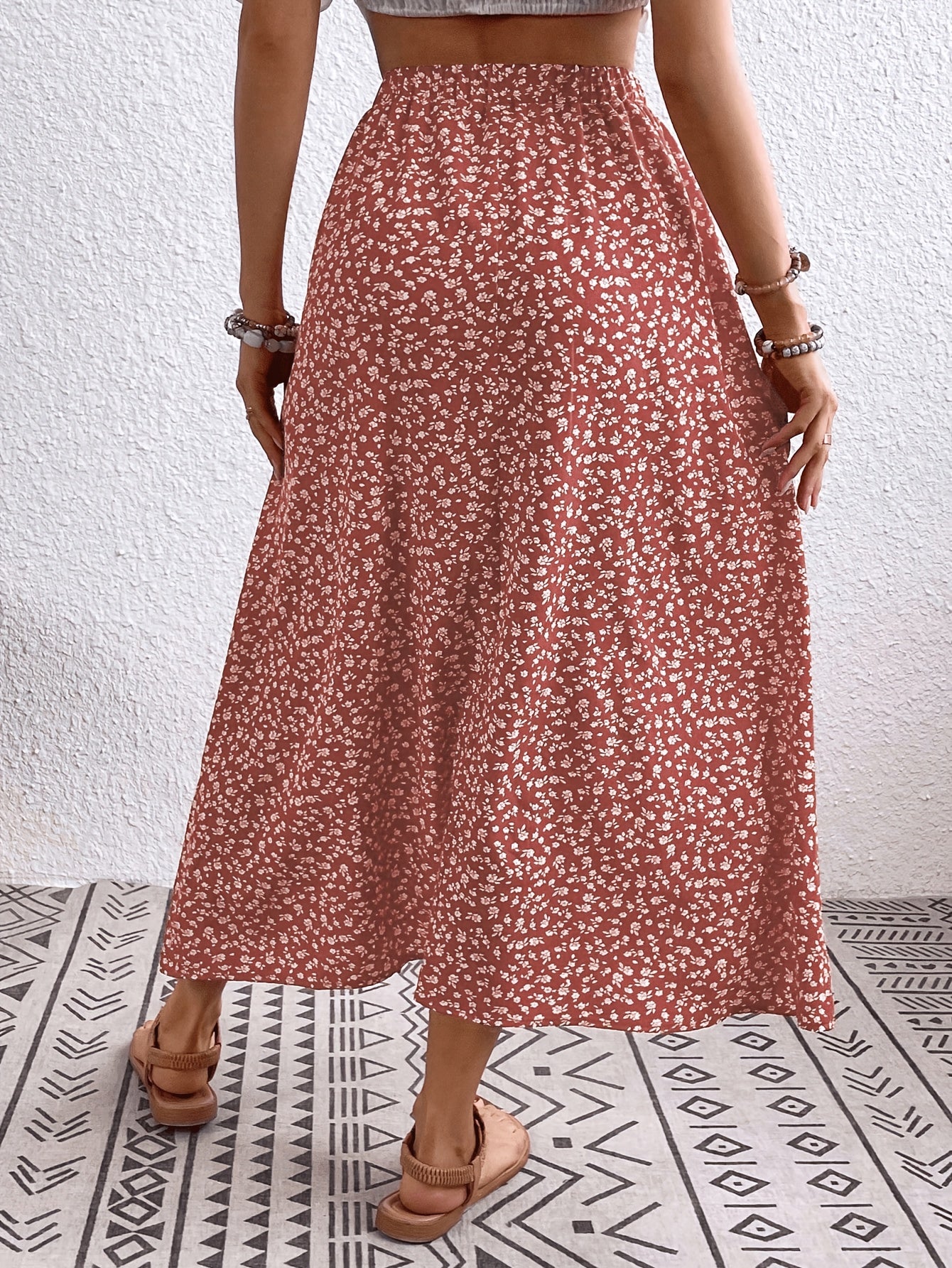 Vivian | Stylish Floral Midi Skirt for Women with Button Front Detail