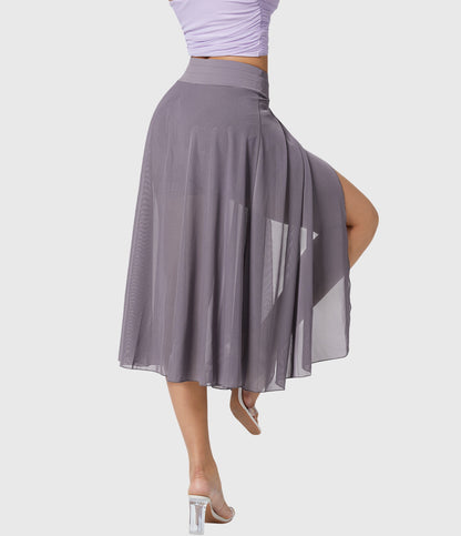 Effortless Sage Green Mesh Skirt for Women with High Waist Drawstring A Line Flowy Style