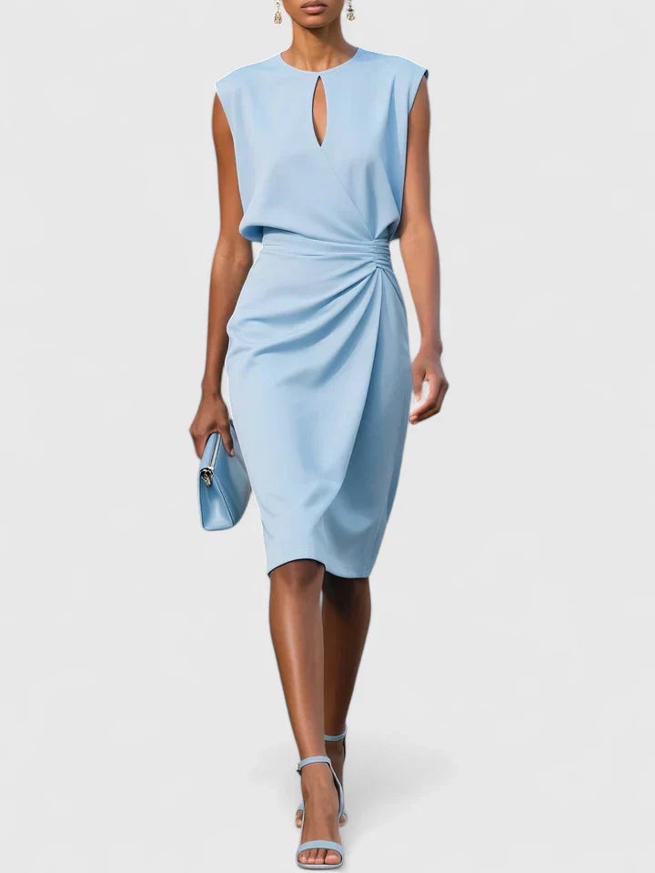Elegant Midi Dress for Women with Keyhole Neckline Ruched Waist Cocktail Style
