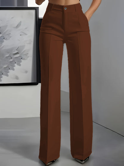 Elegant Tailored Wide Leg Pants for Women with High Waist Button Front Pleated Office Style