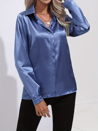 Donna | Women’s Button Down Long Sleeve Satin Blouses