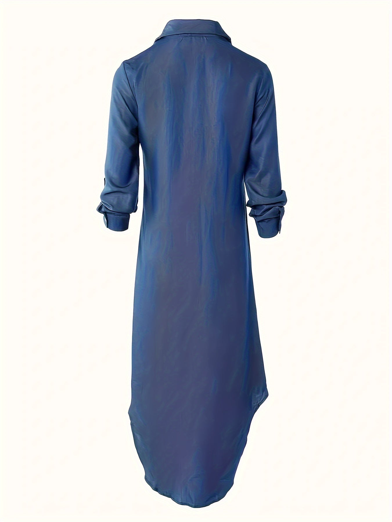 Effortless Blue Denim Dress for Women with Collar Long Sleeve Side Slit Maxi