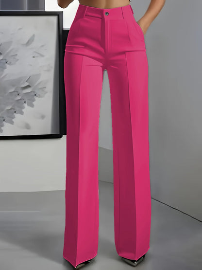 Elegant Tailored Wide Leg Pants for Women with High Waist Button Front Pleated Office Style