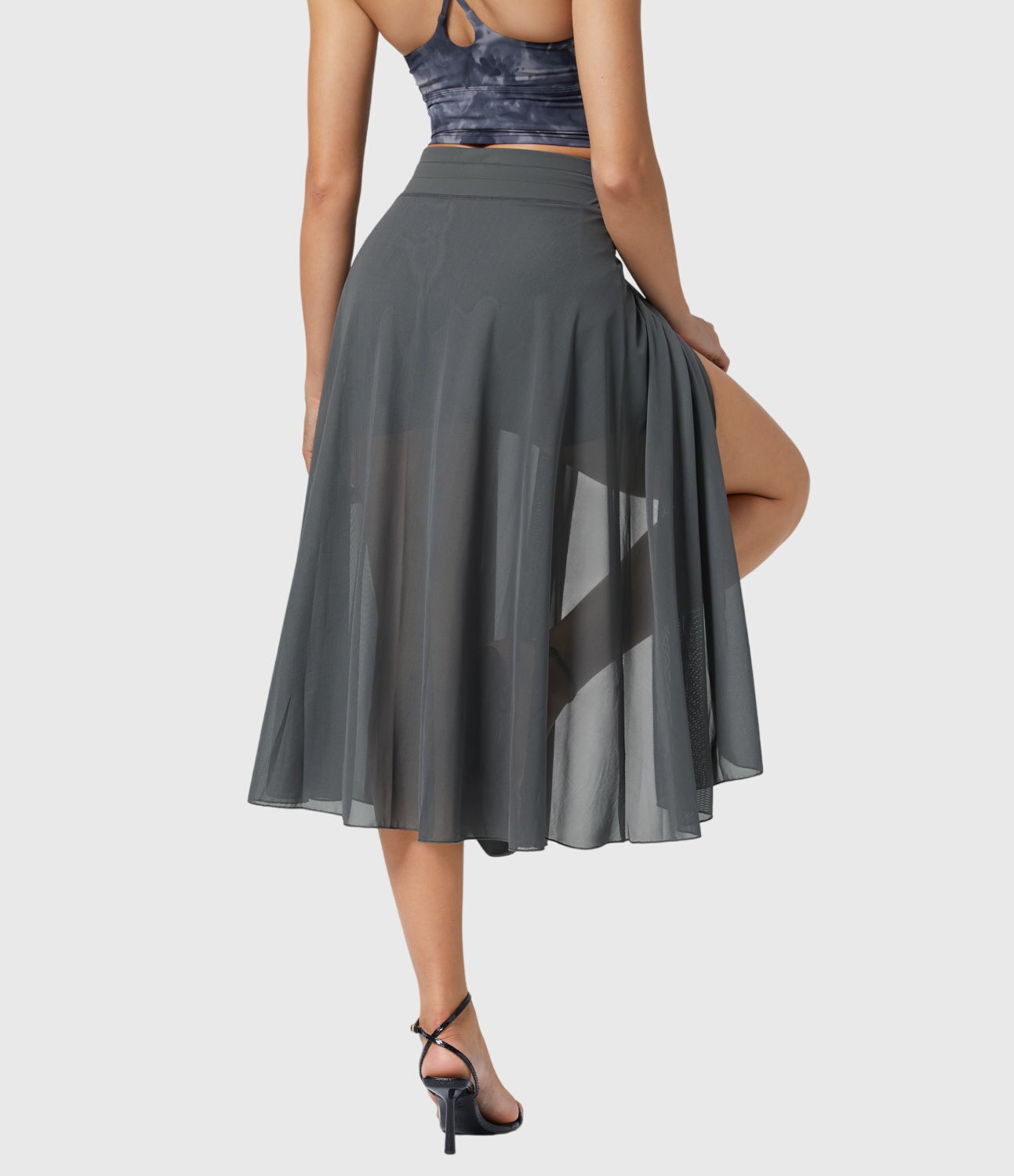 Effortless Sage Green Mesh Skirt for Women with High Waist Drawstring A Line Flowy Style