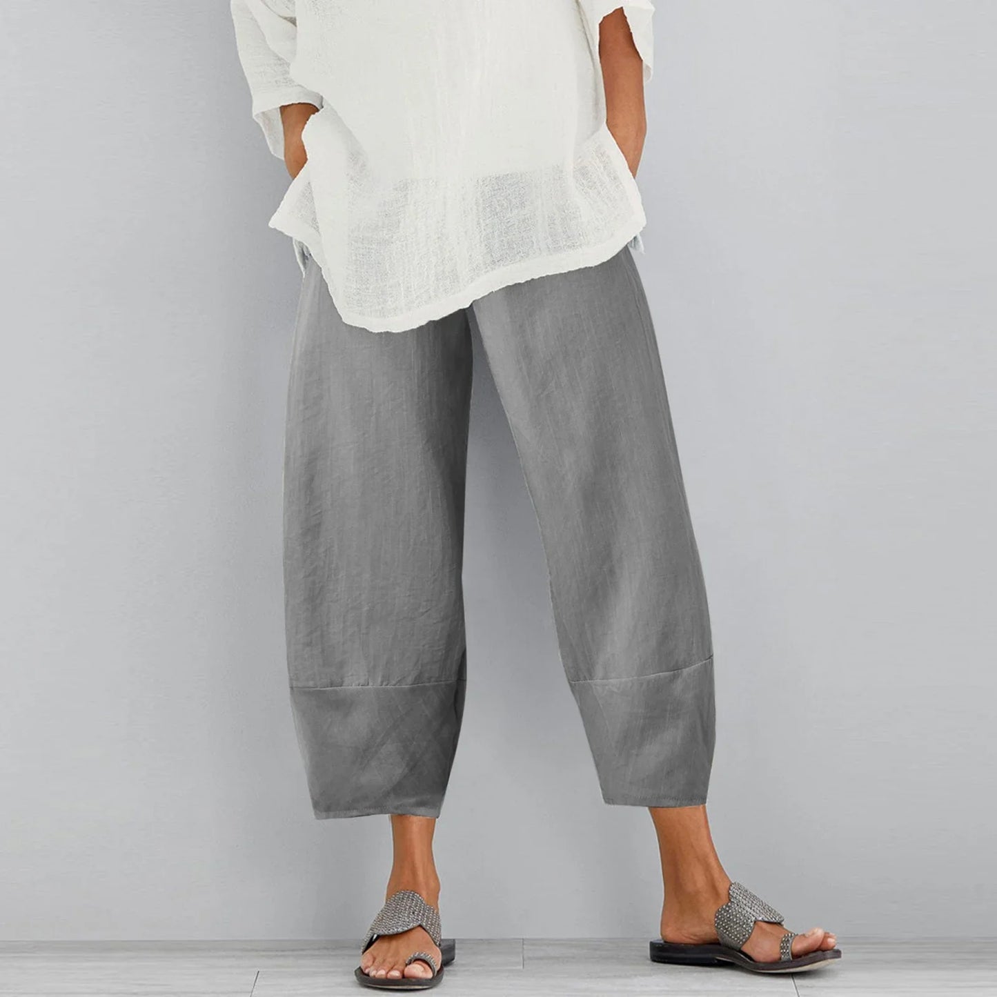 Effortless Linen Pants for Women with High Waist Cropped Wide Leg Relaxed Casual Style