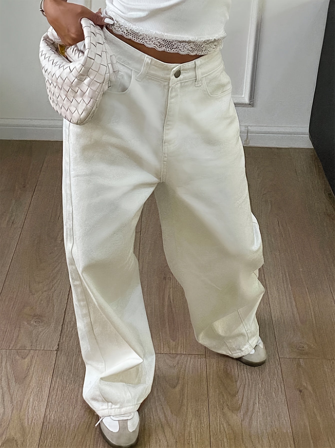 Effortless White Jeans for Women with High Waist Wide Leg Button Front Relaxed Style