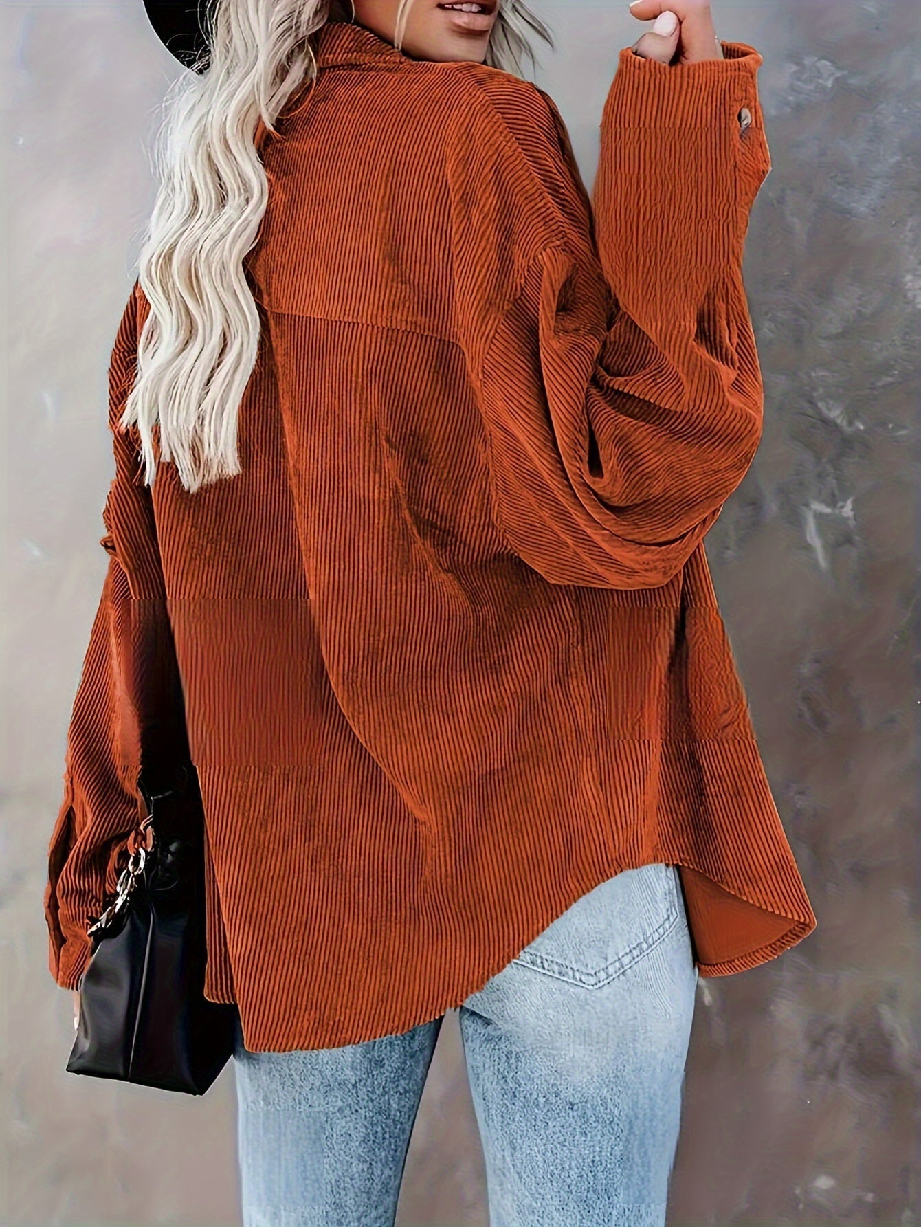 Effortless Corduroy Long Sleeve Shirt for Women with Collar Button Front Oversized Relaxed Casual Style