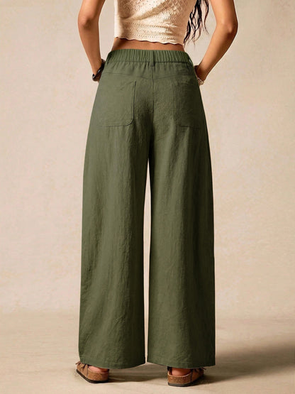 Effortless Linen Wide Leg Trousers for Women with High Waist Button Front Relaxed Casual Style