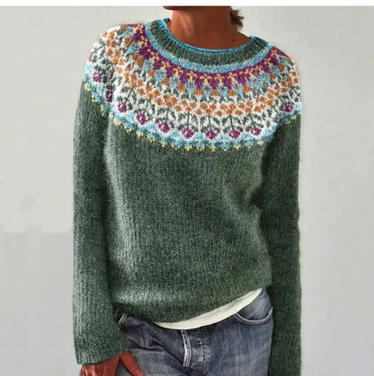 Comfortable Ombre Fair Isle Sweater for Women with Crew Neck Long Sleeve Relaxed Oversized Knit Style