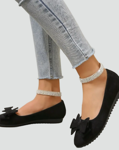 Elegant Ballet Flats for Women with Round Toe Bow Slip On Suede Classic Style