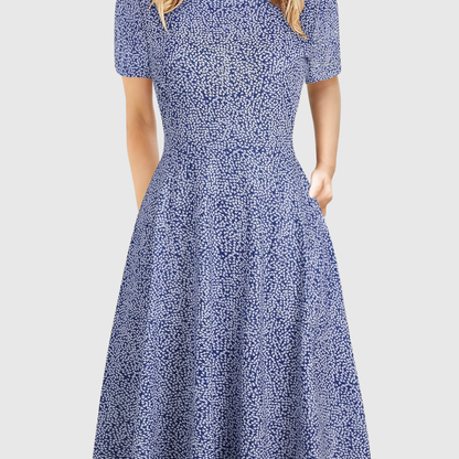 Elegant A Line Dress for Women with Round Neck Short Sleeve Fit and Flare Midi Casual Retro Style
