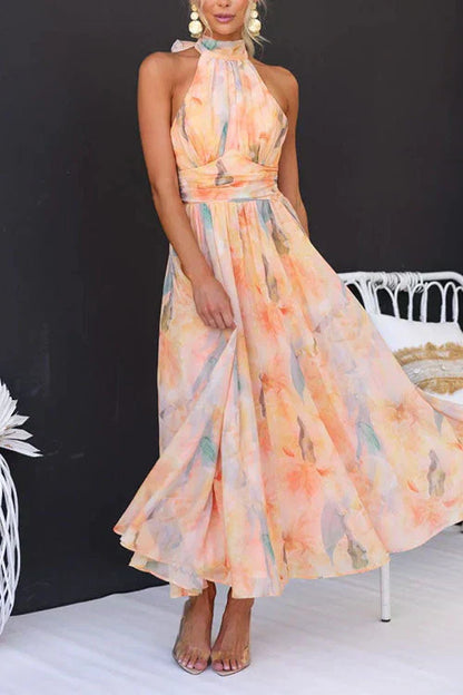 Naomi | Elegant Floral Halter Maxi Dress for Women in Formal Long Style