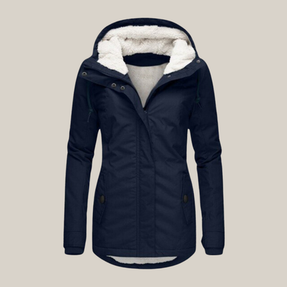Effortless Sherpa Fleece Jacket for Women with Hooded Long Sleeve Zip Front Drawstring Waist Style