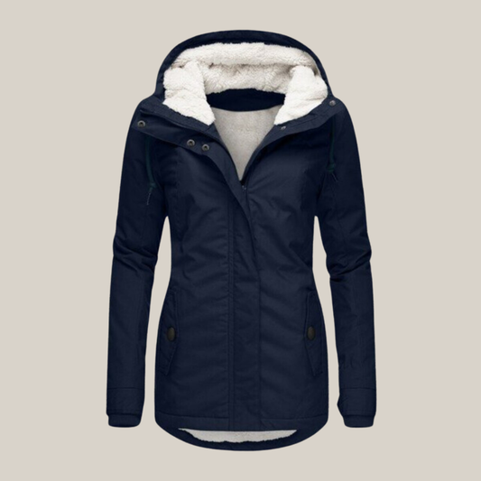 Effortless Sherpa Fleece Jacket for Women with Hooded Long Sleeve Zip Front Drawstring Waist Style