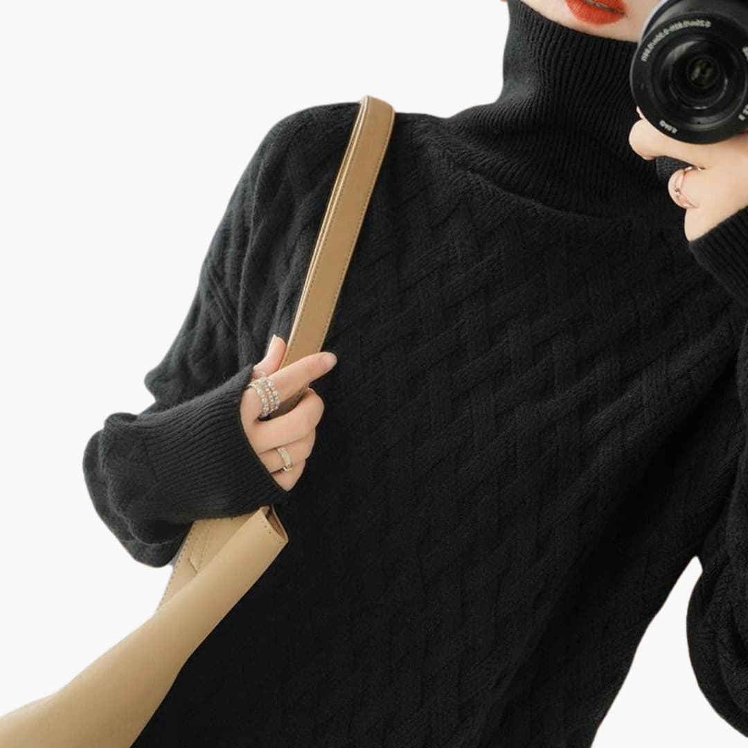 Cozy Cable Knit Turtleneck Sweater for Women with High Neck Long Sleeve Oversized Relaxed Style