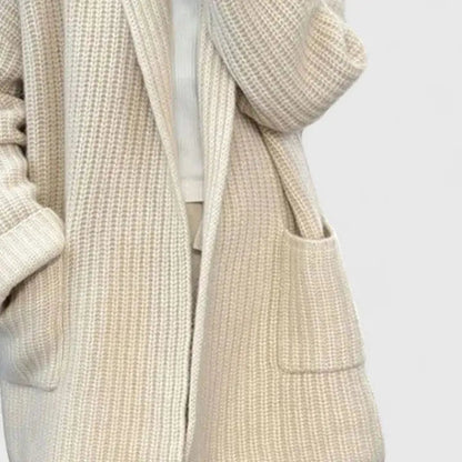Comfortable Waffle Knit Cardigan for Women with Notched Collar Long Sleeve Oversized Longline Style