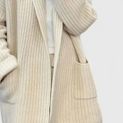 Cozy Cream Longline Cardigan for Women with Open Front Chunky Knit Pockets Relaxed Style