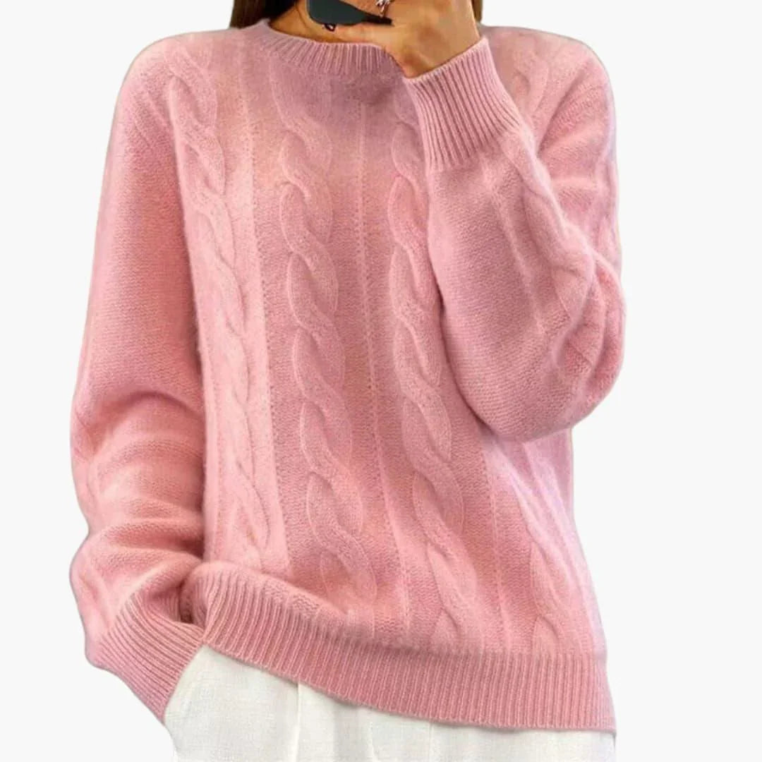Comfortable Cable Knit Sweater for Women with Crew Neck Long Sleeve Relaxed Oversized Style
