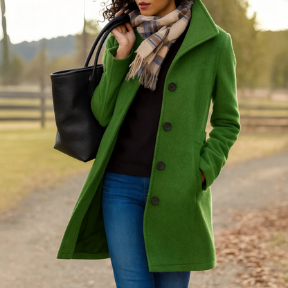 Elegant Wool Coat for Women with Notch Collar Long Sleeve Button Front Tailored Style