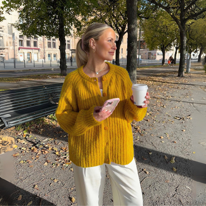 Cozy Knit Cardigan for Women with Round Neck Long Sleeve Button Front Ribbed Relaxed Style