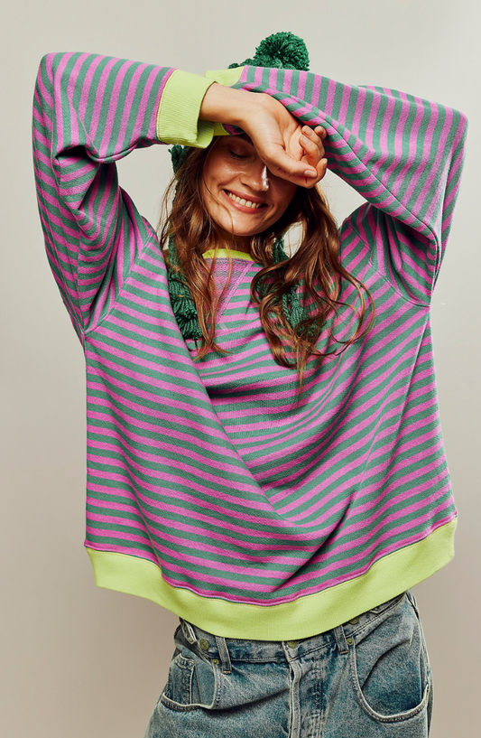 Comfortable Striped Sweater for Women with Crew Neck Long Sleeve Oversized Colorblock Relaxed Style