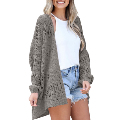 Effortless Crochet Knit Cardigan for Women with Open Front Long Sleeve Oversized High Low Style