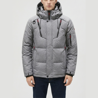Cozy Puffer Jacket for Men with Hooded Collar Long Sleeve Zip Up Quilted Padded Winter Style