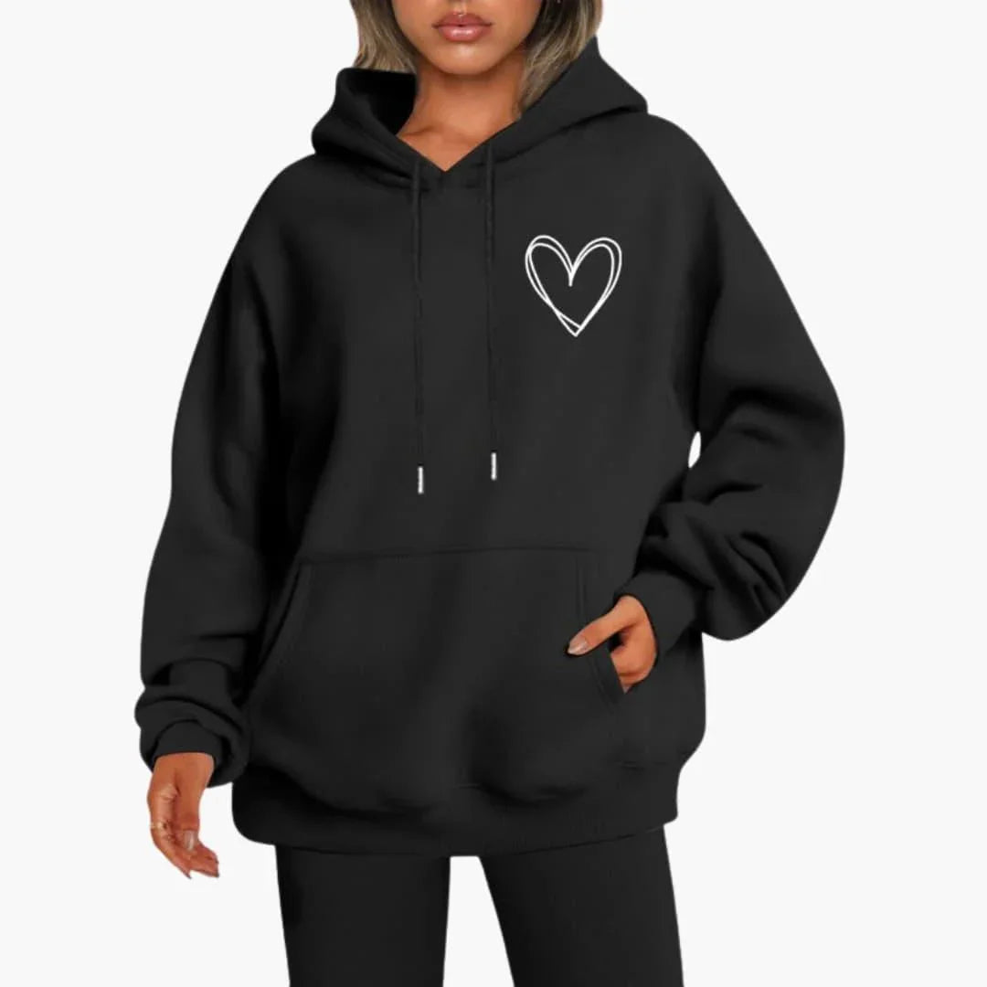 Comfortable Heart Print Hoodie for Women with Drawstring Hood Long Sleeve Oversized Relaxed Style